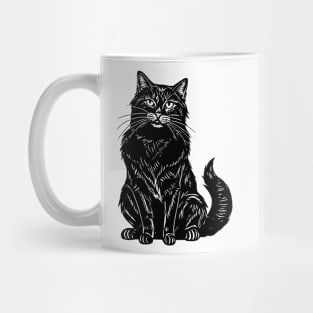 Black Cat Vintage Illustration Victorian Drawing Mug